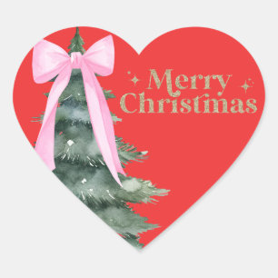 Sticker Cœur Sapin de Noël avec ruban