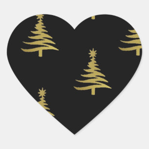 Sticker Cœur Sapins de Noël Or sur Fond Noir