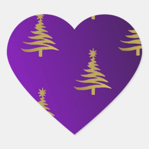 Sticker Cœur Sapins de Noël Or sur Violet