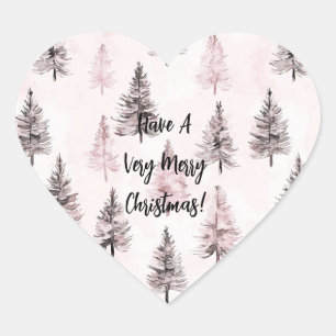 Sticker Cœur Sapins de Noël roses