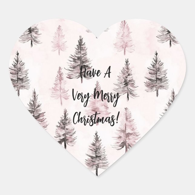 Sticker Cœur Sapins de Noël roses (Devant)