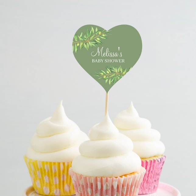 Sticker Cœur Sauge moderne sauge verte branche cupcake topper (Créateur téléchargé)