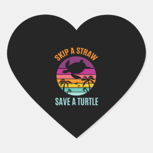 Sticker Cœur Sauter La Paille En Plastique Pour Sauver Une Tort