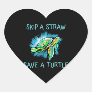 Sticker Cœur Sauter Une Paille Enregistrer Une Tortue Tortue To
