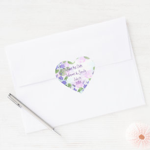 Sticker Cœur Sauvegarder la date Personnaliser Fleur Violette 