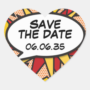 Sticker Cœur SAUVER LA DATE Bulle de Parole Amusante Bande Dess
