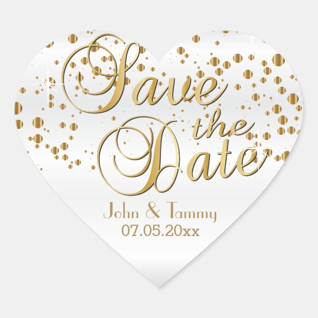 Sticker Cœur Save the date | Élégants points de Confetti Or (Devant)