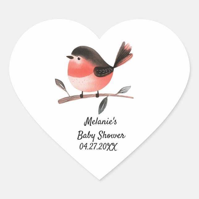 Sticker Cœur Scarlet Robin à la succursale Baby shower d'oiseau (Devant)