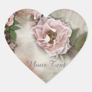 Sticker Cœur Sceau cadeau Mariage vintage rose Roses