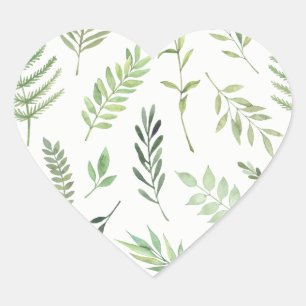 Sticker Cœur Sceau de cœur de mariage à feuille verte aquarelle