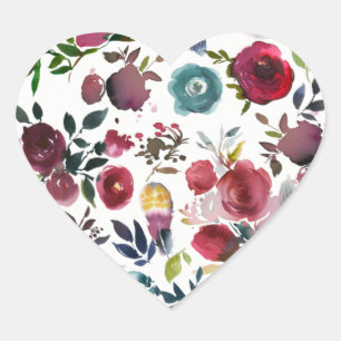 Sticker Cœur Sceau de cœur de mariage floral aquarelle rouge Bo