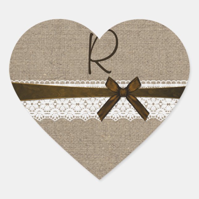 Sticker Cœur Sceau de l'enveloppe du monogramme de Burlap et de (Devant)
