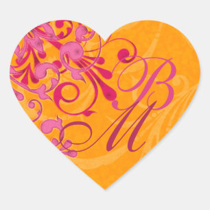 Sticker Cœur Sceau d'enveloppe Abstraite rose et orange