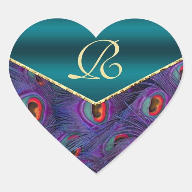 Sticker Cœur Sceau d'enveloppe de monogramme de prune turquoise (Devant)