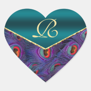 Sticker Cœur Sceau d'enveloppe de monogramme de prune turquoise