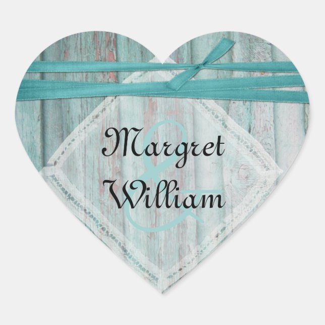 Sticker Cœur Sceau d'enveloppe en bois peint en turquoise Shabb (Devant)