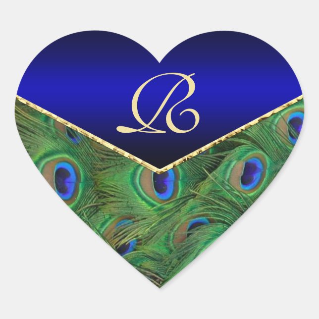 Sticker Cœur Sceau d'enveloppe monogramme Royal BluePeacock (Devant)