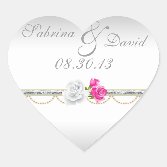 Sticker Cœur Sceau élégant d'enveloppe d'argent et de rose rose (Devant)
