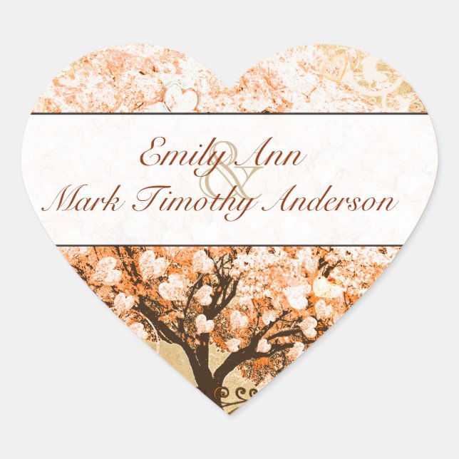 Sticker Cœur Sceau Mariage de feuille de coeur de corail (Devant)