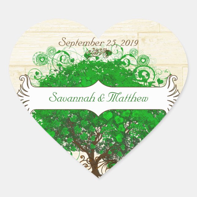 Sticker Cœur Sceau Mariage Emerald Swirl Heart Leaf (Devant)