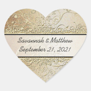 Sticker Cœur Sceau Mariage Gold et Black Swirl Heart