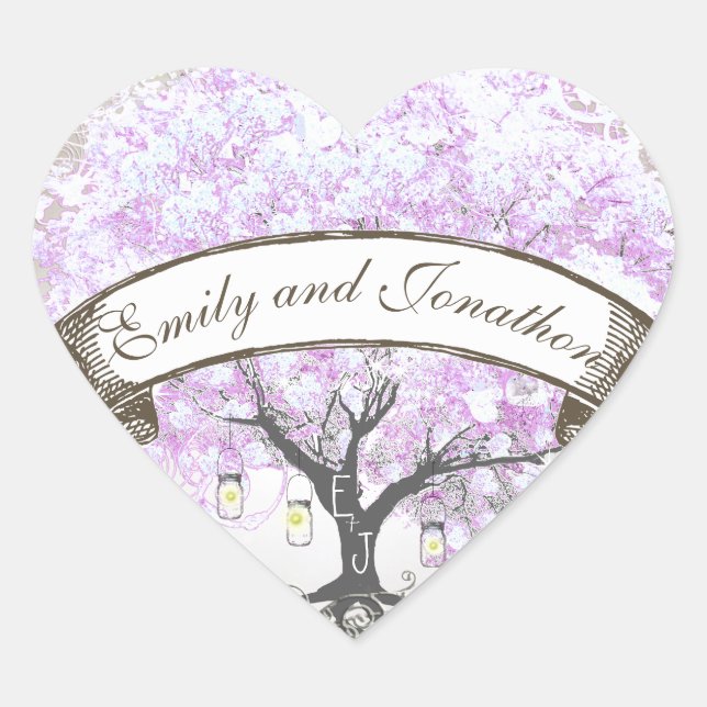 Sticker Cœur Sceau Mariage Mason Jar Radiant Lavender Leaf Tree (Devant)