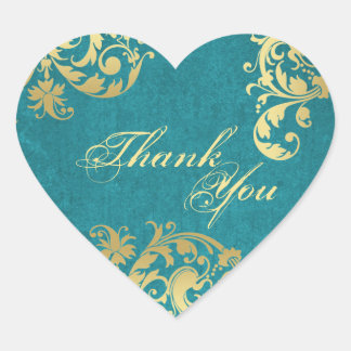 Sticker Cœur Sceau Merci - Mariage Floral Turquoise & Or