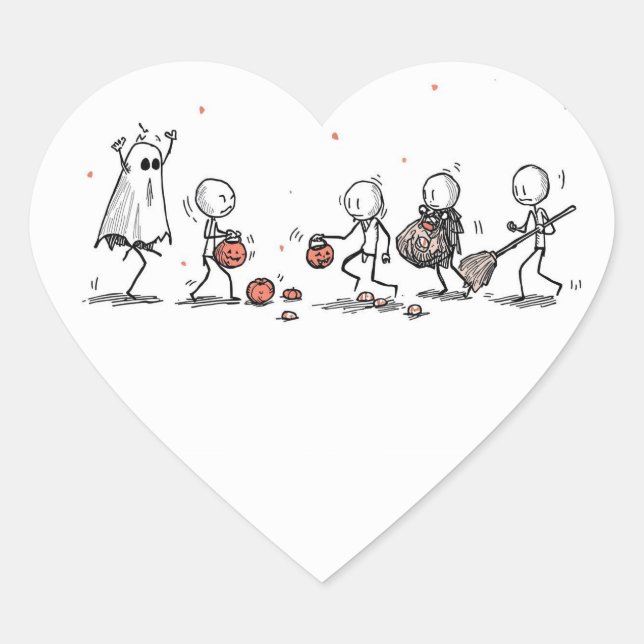 Sticker Cœur Scène adorable d'Halloween à figures bâtons (Devant)