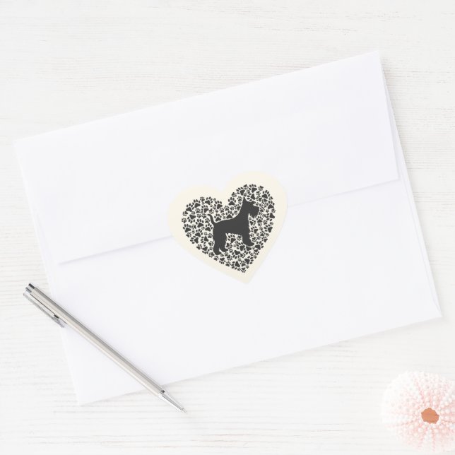 Sticker Cœur Schnauzer Silhouette Heart Paws Print - Dog Lover (Enveloppe)