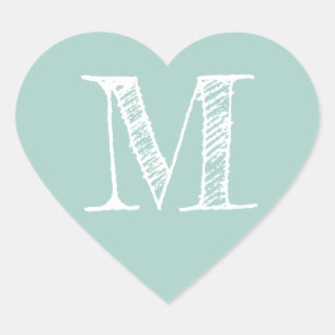 Sticker Cœur Script moderne Monogramme Initial Pastel Blue