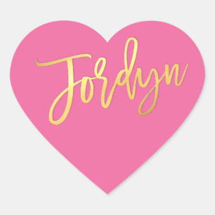 Sticker Cœur Script or turquoise BAT MITZVAH HEART JORDYN