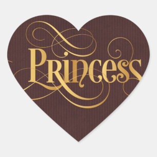 Sticker Cœur Script tourbillonnant Calligraphie Princesse Gold