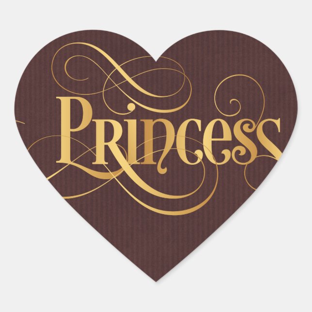 Sticker Cœur Script tourbillonnant Calligraphie Princesse Gold  (Devant)