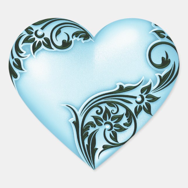 Sticker Cœur Scroll de coeur Ciel bleu avec noir (Devant)