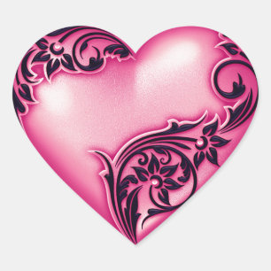 Sticker Cœur Scroll de coeur Lumière Magenta w Noir