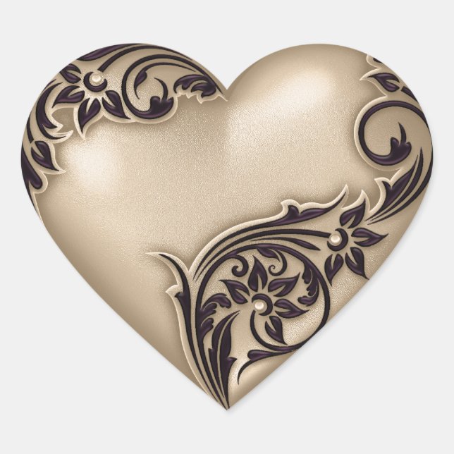 Sticker Cœur Scroll de coeur Tan w Noir (Devant)
