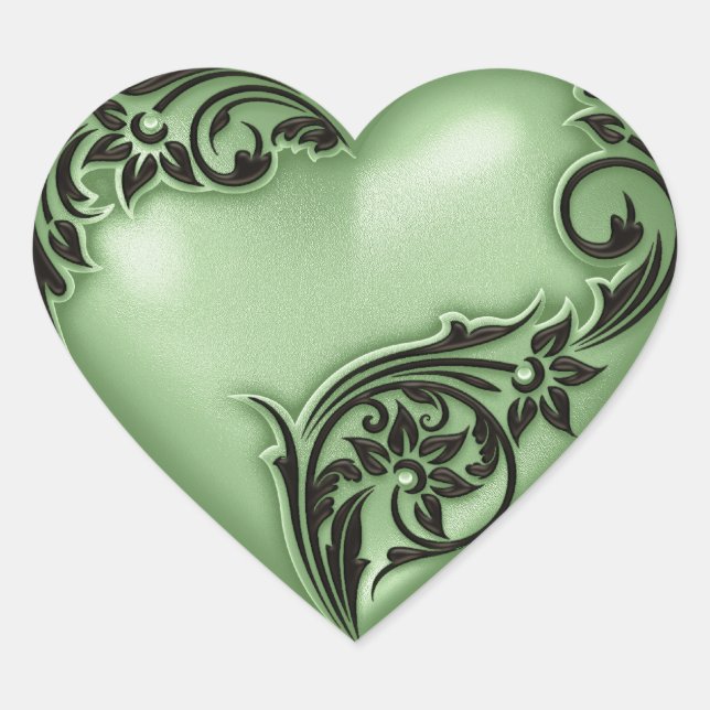 Sticker Cœur Scroll de coeur vert avec noir (Devant)