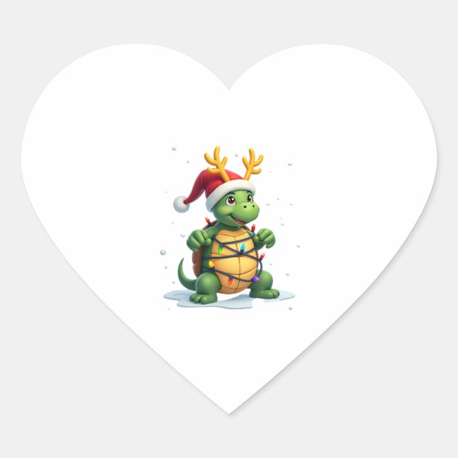 Sticker Cœur Sea Turtle Santa Christmas Lights Cute Xmas Men Wo (Devant)