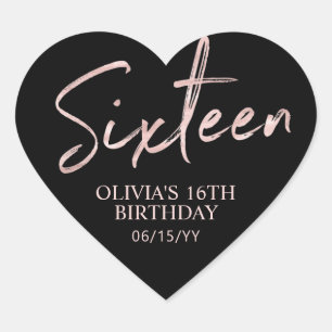 Sticker Cœur Seize Roses or & Black Sweet 16 Anniversaire