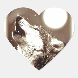 Sticker Cœur Sepia Wolf & Moon