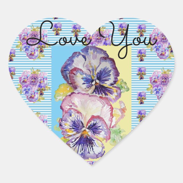 Sticker Cœur Shabby Chic Pansy Blue Love Coeur Enveloppe Sticke (Devant)