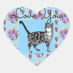 Sticker Cœur Shabby Chic Tabby Chat Love Coeur Enveloppe Sticke