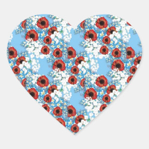 Sticker Cœur Shabby imprimé chic de fleurs rouges rouges rouges