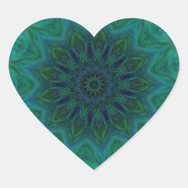 Sticker Cœur Shades of Emerald Green Mandala Motif (Devant)