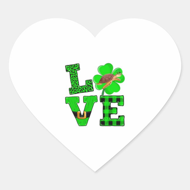 Sticker Cœur Shamrock Green Plaid Love Sea Turtle St Patrick'S (Devant)