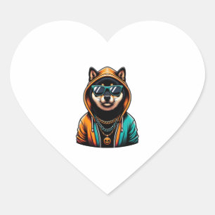 Sticker Cœur Shiba Inu en capuche de streetwear