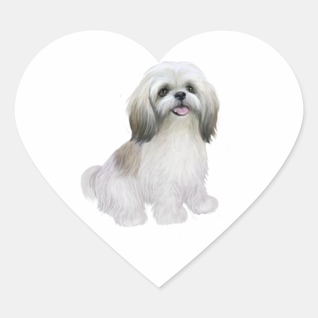Sticker Cœur Shih Tzu - Blanc avec gris-brun (Devant)