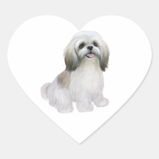 Sticker Cœur Shih Tzu - Blanc avec gris-tan