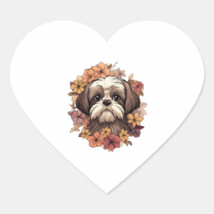 Sticker Cœur Shih Tzu en Fleurs Automnes T-shirt classique