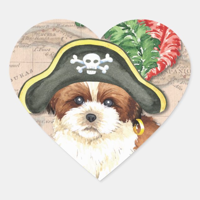 Sticker Cœur Shih Tzu Pirate (Devant)